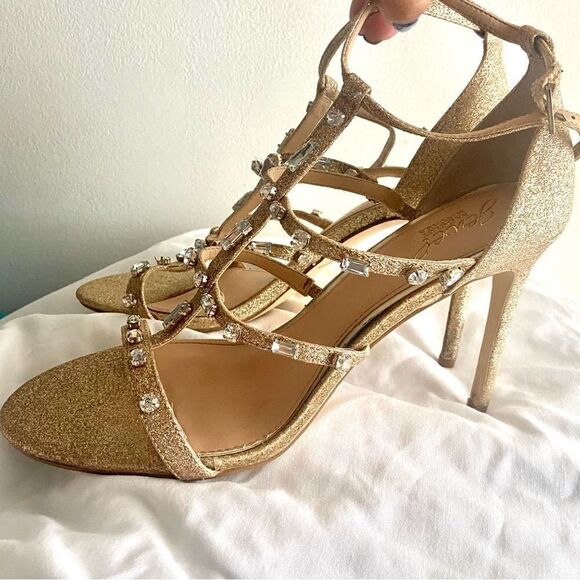 Badgley Mischka Jewel Adela embellished strappy gold evening sandals si… - Picture 10 of 12